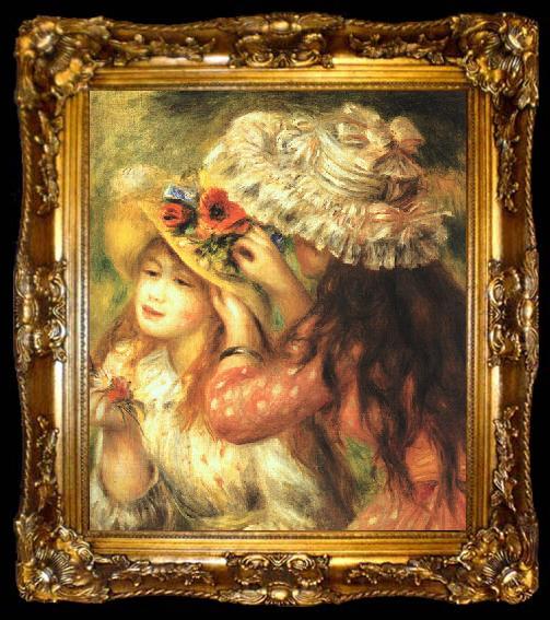 framed  Pierre Renoir Girls Putting Flowers in their Hats, ta009-2